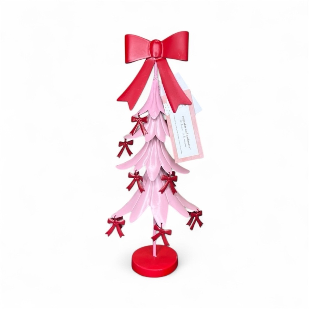 NEW Cupcakes and Cashmere 15” Metal Pink Christmas Tree with Red Bows